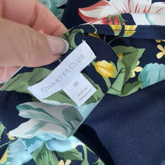 Charter Club Dress Plus size 3X Blue Green Floral Tropical Floral Stretch Knee - Picture 13 of 13